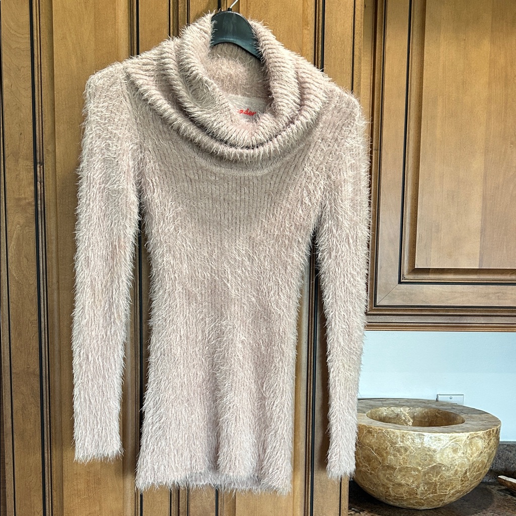 Freeloader Fuzzy Cowl Neck Sweater - Light Pink